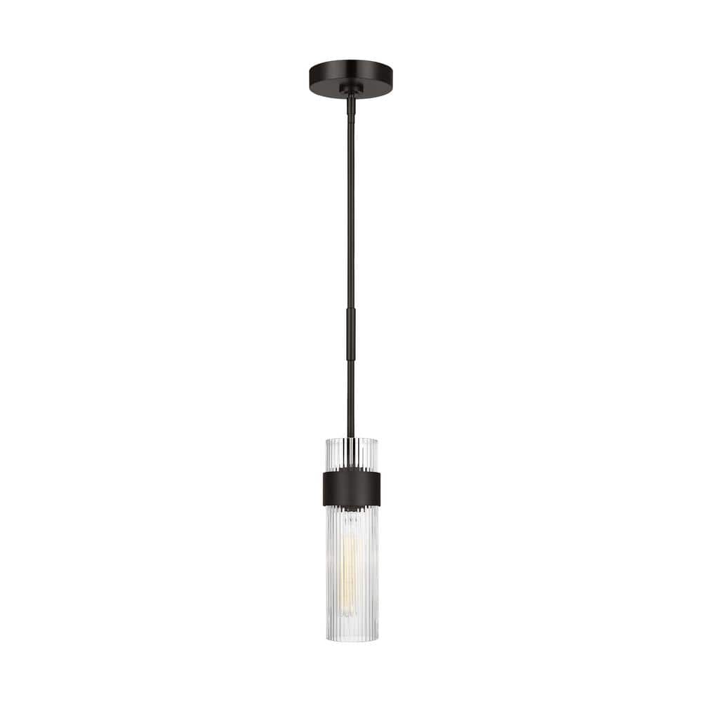 Geneva 3.375 in. W x 12 in. H 1-Light Aged Iron Mid-Century Indoor Dimmable Medium Pendant Light with Clear Glass Shade price history on PriceWatchPro