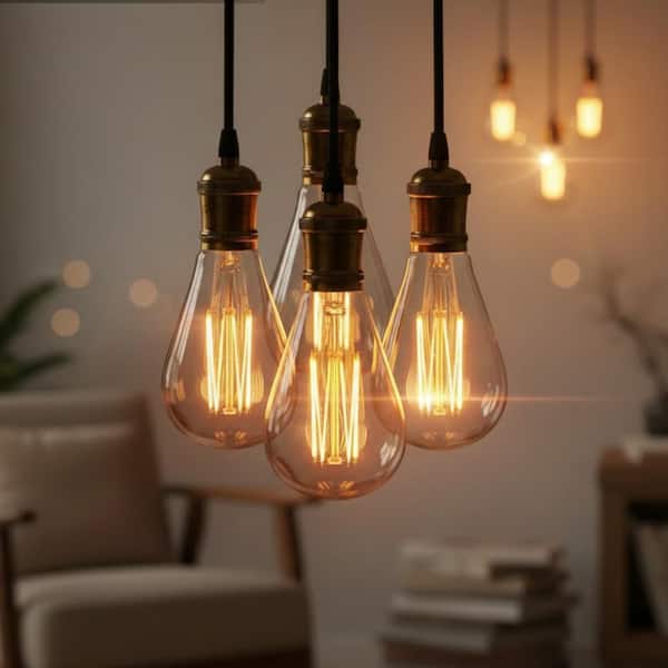 ST58 E26 Medium Base 60 Watt Equivalent Vintage LED Edison Filament Light Bulb Warm White 2700K (4-Pack)