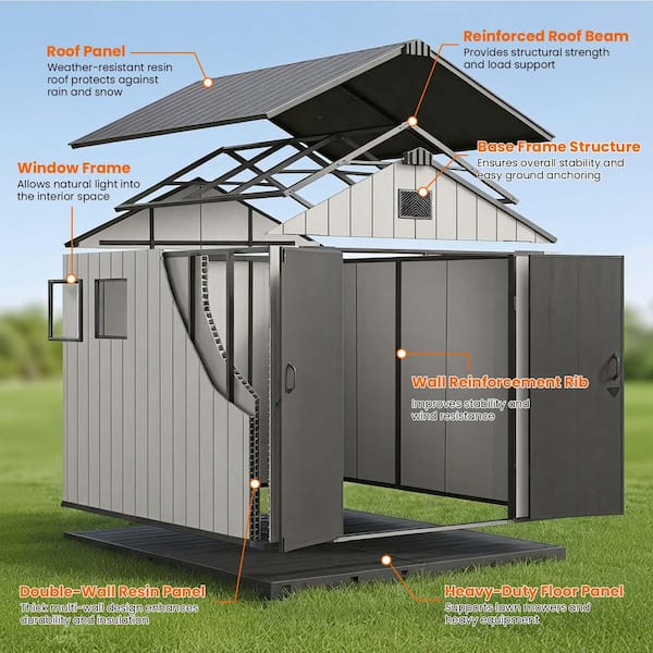 Epicpoplar 8 ft. W x 10 ft. D Resin Outdoor Storage Shed with