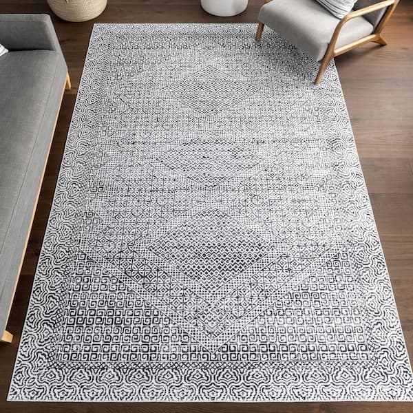 Reya Transitional SplashGuard Machine Washable Area Grey 3 ft. x 10 ft. Indoor Runner Rug