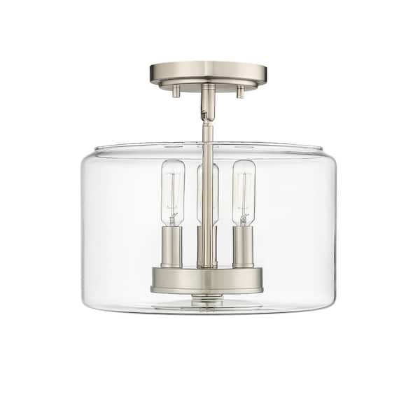 Millennium Lighting Asheville 11 in. 3-Light Brushed Nickel Semi-Flush Clear