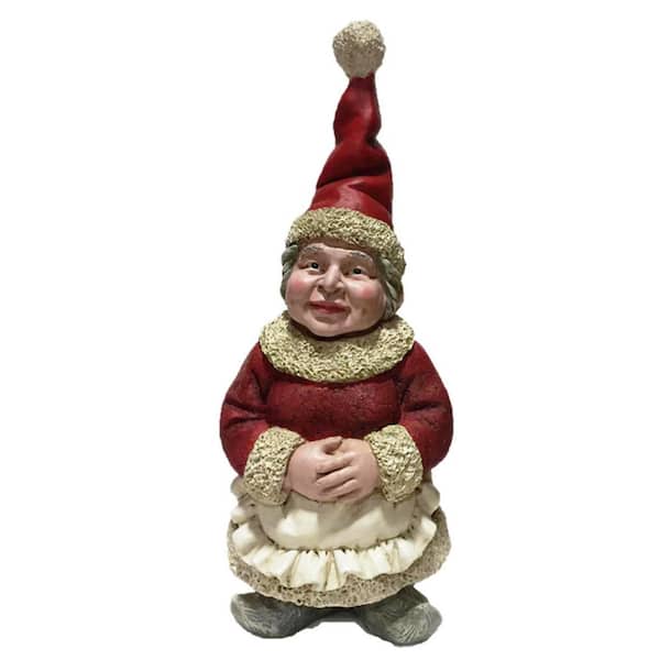 Toad Hollow 18 in. Mrs. Claus the Christmas Gnome Holiday Home and Garden Statue