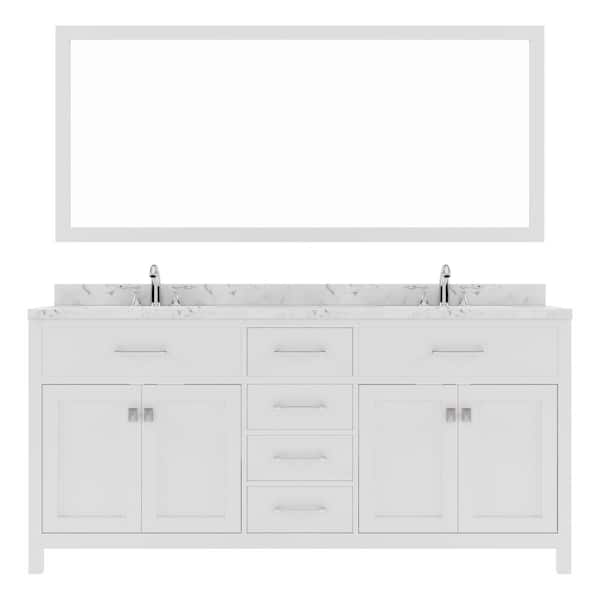 Virtu USA Caroline 72 in. W x 22 in. D x 35 in. H Double Sink Bath Vanity in White with Quartz Top and Mirror
