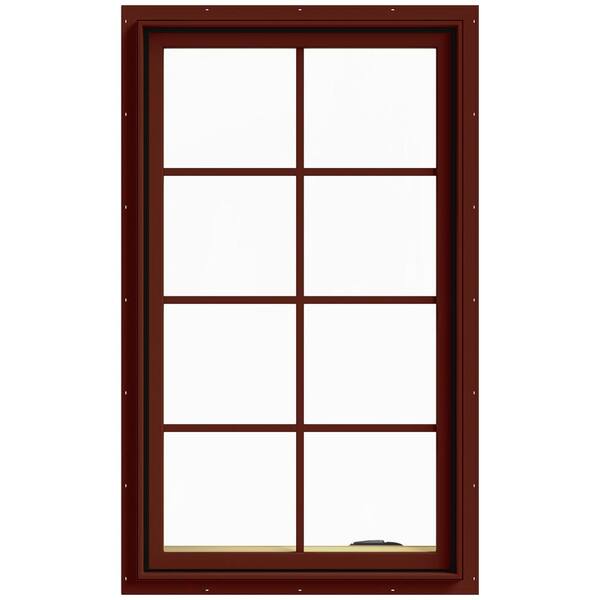 JELD-WEN 28 in. x 48 in. W-2500 Series Red Painted Clad Wood Right-Handed Casement Window with Colonial Grids/Grilles