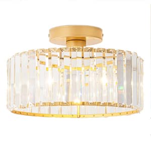 12 in. 1-Light Gold Semi Flush Mount Ceiling Light Crystal Fixture for Hallway Entryway Bedroom Bulbs Not Included