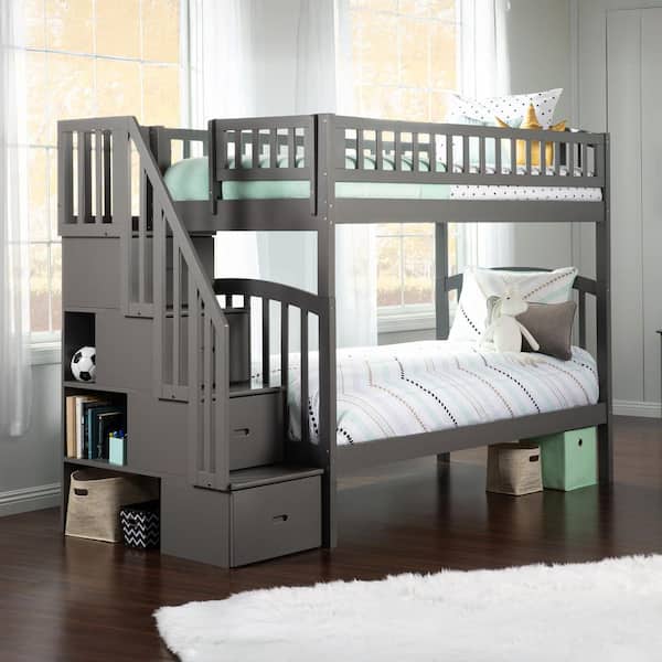 AFI Westbrook Grey Twin Over Twin Staircase Bunk