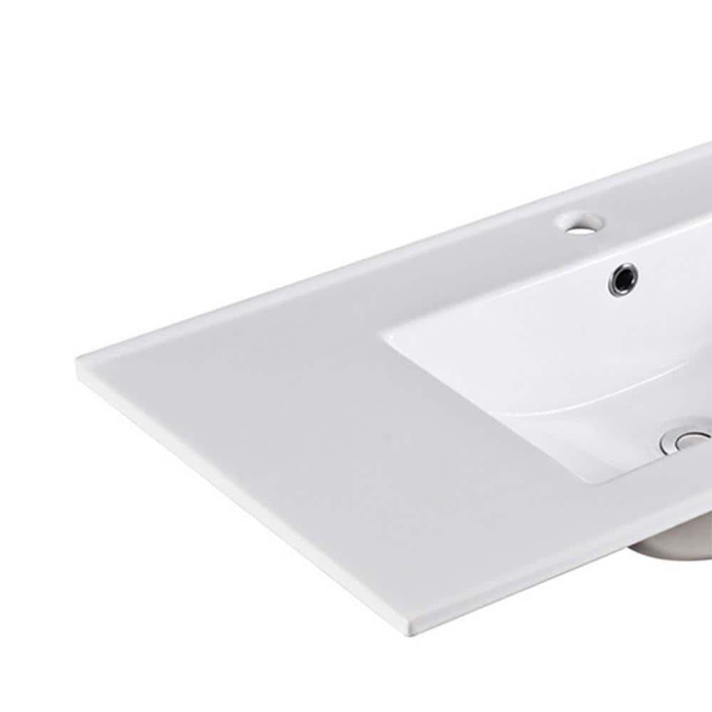 White Ceramic Rectangle Single Sink Vanity Top, 36 inches