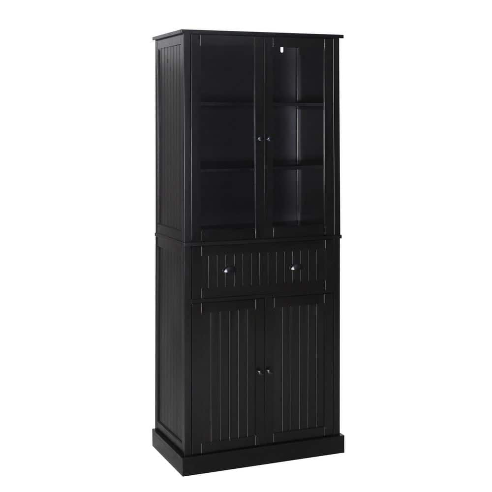 VEIKOUS 72 in. H Black Kitchen Storage Pantry Cabinet Closet with Doors ...