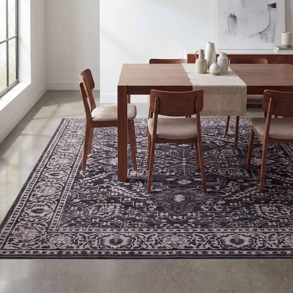 Eleanor Vintage Medallion Border Machine-Washable Dark Gray/Multi 4 ft. x 6 ft. Area Rug