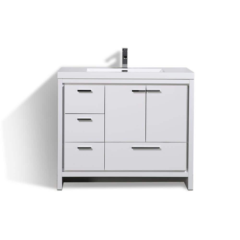 Dolce 42 in. W Bath Vanity in High Gloss White with Reinforced Acrylic Top in White with White Basin & Left Side Drawers price history on PriceWatchPro