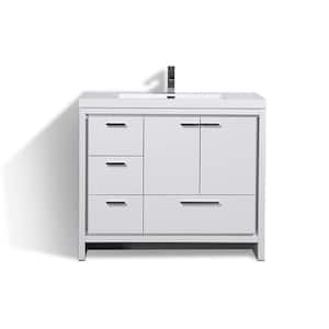 Dolce 42 in. W Bath Vanity in High Gloss White with Reinforced Acrylic Top in White with White Basin & Left Side Drawers