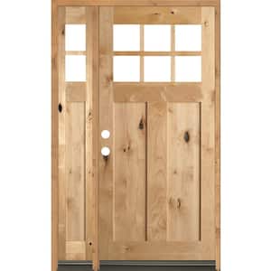 50 in. x 80 in. Craftsman Alder 2 Panel 6-Lite Clear Low-E Unfinished Wood Right-Hand Prehung Front Door/Left Sidelite