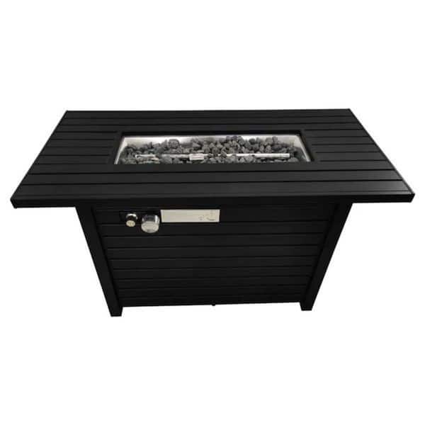 ToolCat 42 in. Steel Propane Outdoor Fire Pit Table With Lid and Glass Fire Beads, Black