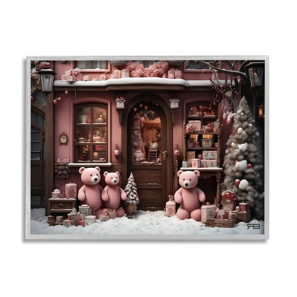 Stupell Industries Christmas Shop with Bears by RB 1-Piece Framed Graphic Print Architecture Poster Art Print 14 in. x 11 in.