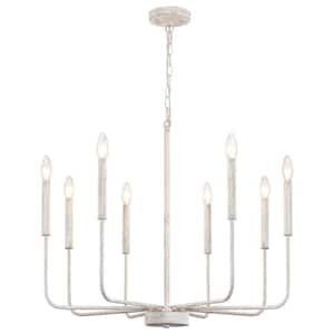 8-Light Vintage White Farmhouse Candle Style Chandelier for Living Room Kitchen Island with No Bulbs Included