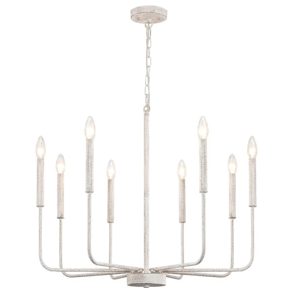 ZJVAIVE 8-Light Vintage White Farmhouse Candle Style Chandelier for Living Room Kitchen Island with No Bulbs Included