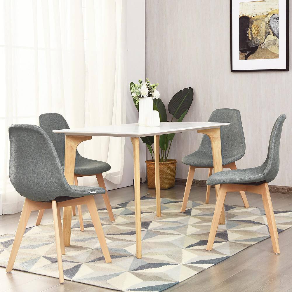 Elegant Gray Linen Upholstered High Back Wood Side Chair Set of 4