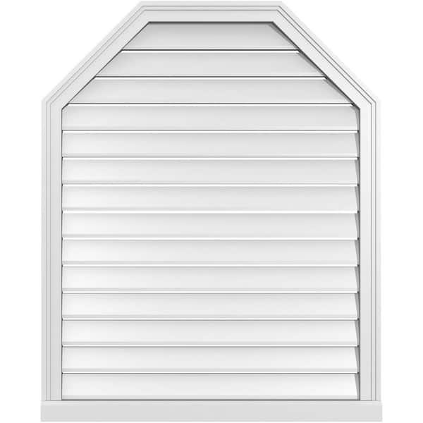 Ekena Millwork 34" x 42" Octagonal Top Surface Mount PVC Gable Vent: Functional with Brickmould Sill Frame