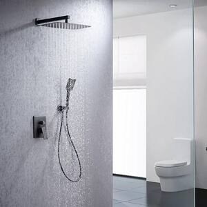 Single-Handle 3-Spray Wall Mount 12 in. Rectangle Shower Faucet with Hand Shower in Matte Black (Valve Included)