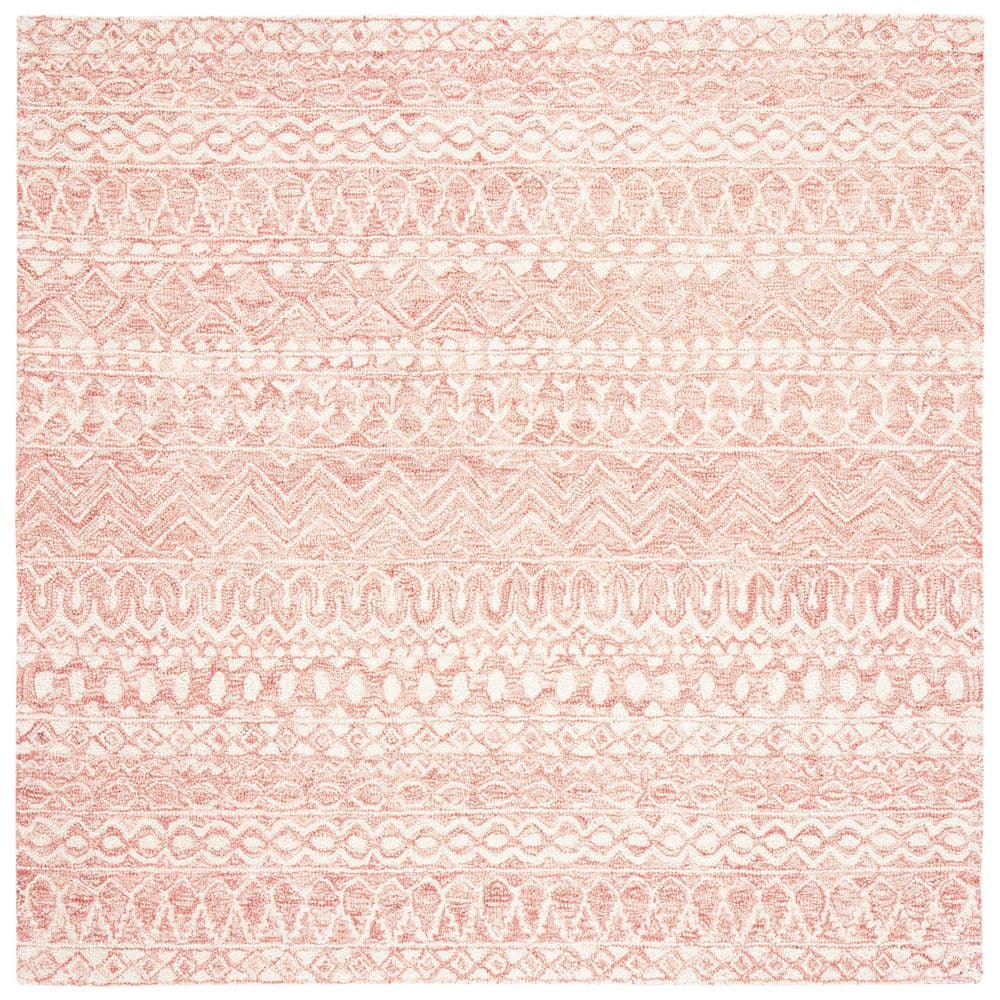 Hand-Tufted Round Pink/Ivory Wool 59" Rug with Non-Slip Feature