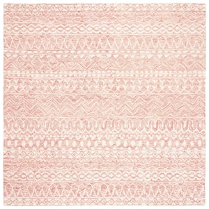 Micro-Loop Pink/Ivory 5 ft. x 5 ft. Distressed Tribal Square Area Rug