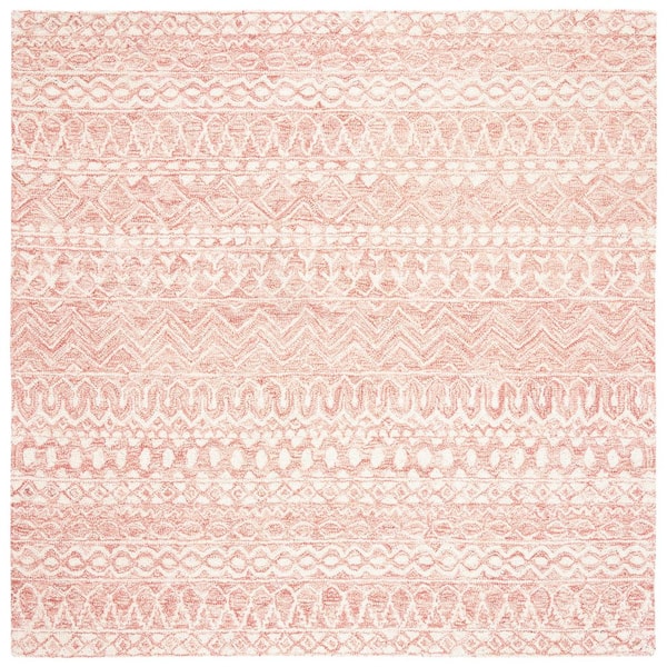 Micro-Loop Pink/Ivory 5 ft. x 5 ft. Distressed Tribal Square Area Rug