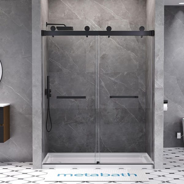 56 to 60 in. W x 76 in. H Double Sliding Frameless Shower Door in Black with 5/16 in. Tempered Clear Glass