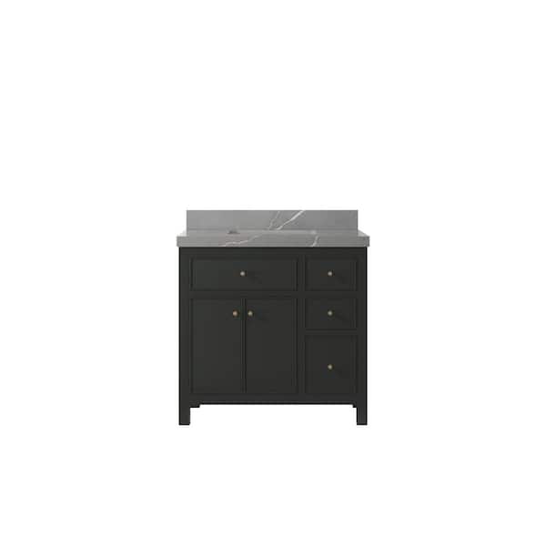 Willow Collections Sonoma 36 in. W x 22 in. D x 36 in. H Single Sink Bath Vanity Center in Black Top with 2" Piatra Quartz Top