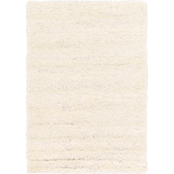 Unique Loom Solid Shag Snow White 4 ft. x 6 ft. Area Rug