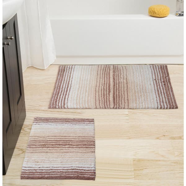 Home Weavers Inc Gradiation Collection Beige Stripe Cotton 5 Piece Bath Rug Set