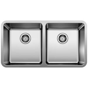 FORMERA Undermount Stainless Steel 33 in. 50/50 Double Bowl Kitchen Sink