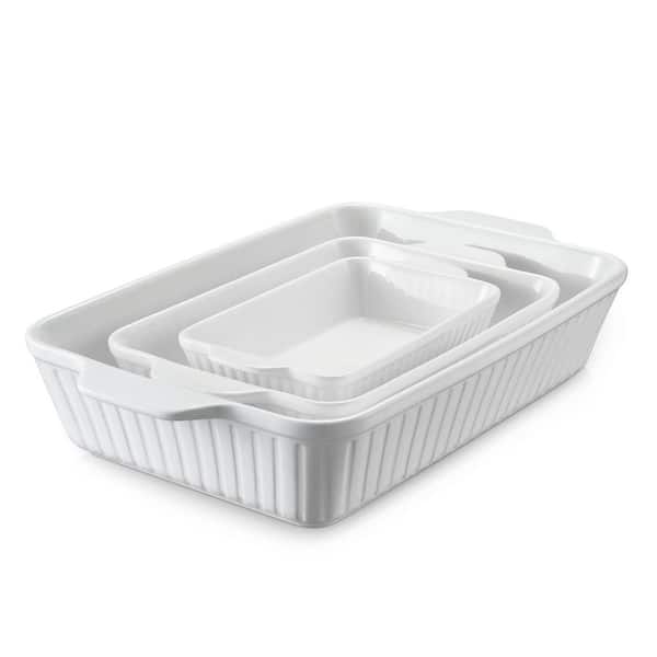 3-Piece Rectangular Baking Pan Set with Handles, Casserole Dishes for Oven, Baking Dishes Set, Ceramic Bakeware
