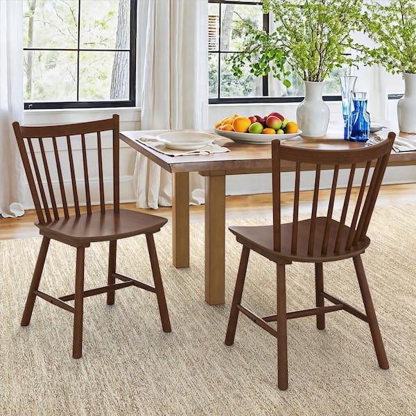 LUE BONA Winston Brown Windsor Dining Chair Farmhouse Wooden Spindle Back Dining Chair Side Chair for Dining Room Set of 2
