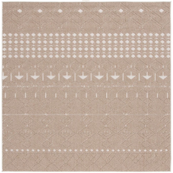 Global Beige/Ivory 7 ft. x 7 ft. Diamond Geometric Indoor/Outdoor Square Area Rug