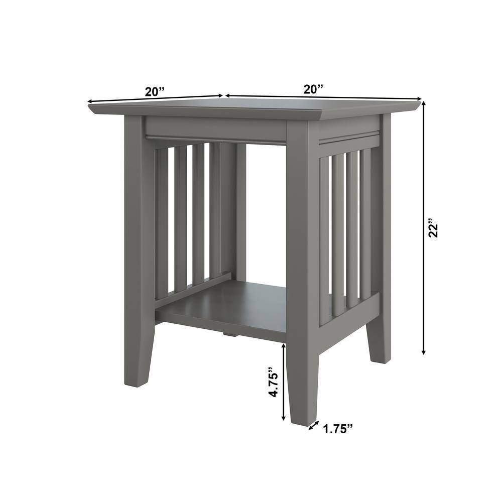 Mission Style Gray Solid Wood 20" x 20" End Table