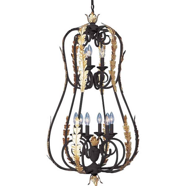 Volume Lighting Ibeza Collection 9-Light Antique Iron with Antique Gold Foyer Chandelier