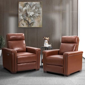 Casio 36.02 in. Wide Brown Genuine Leather Power Recliner with USB Port (Set of 2)