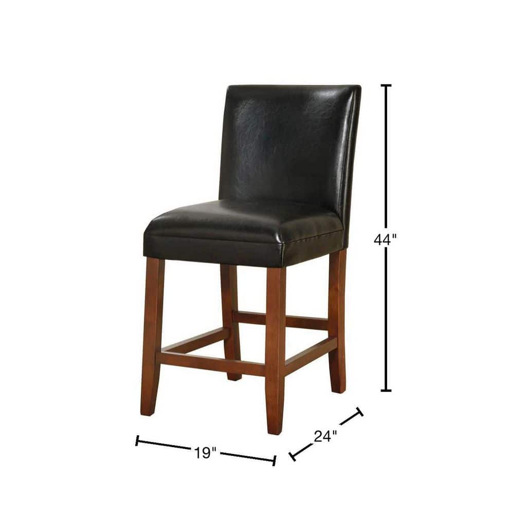 Luxury Black Faux Leather 29" Barstool with Light Cherry Wood Legs