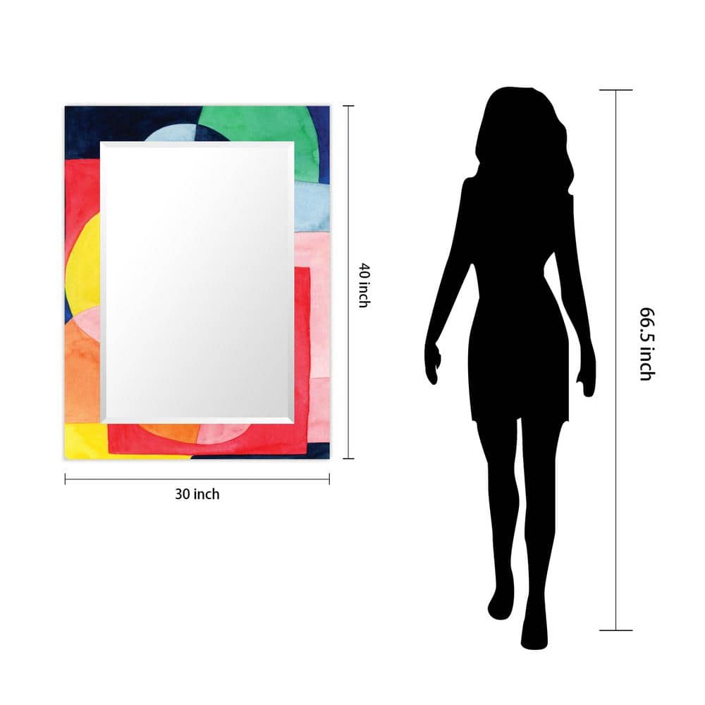Colorful Rectangular Frameless Beveled Wall Mirror with Abstract Design