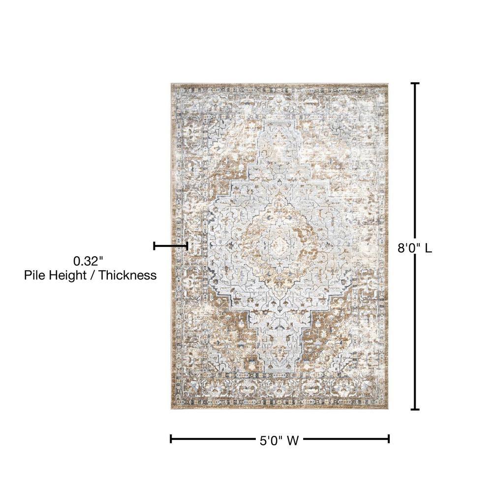 Beige and Gray Synthetic Medallion Rectangular Area Rug