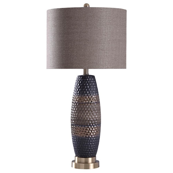 StyleCraft 30.5 in. Black/Brown/Silver Table Lamp with Brown Styrene Shade