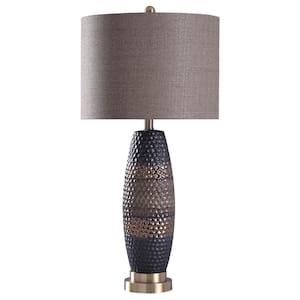 30.5 in. Black/Brown/Silver Table Lamp with Brown Styrene Shade