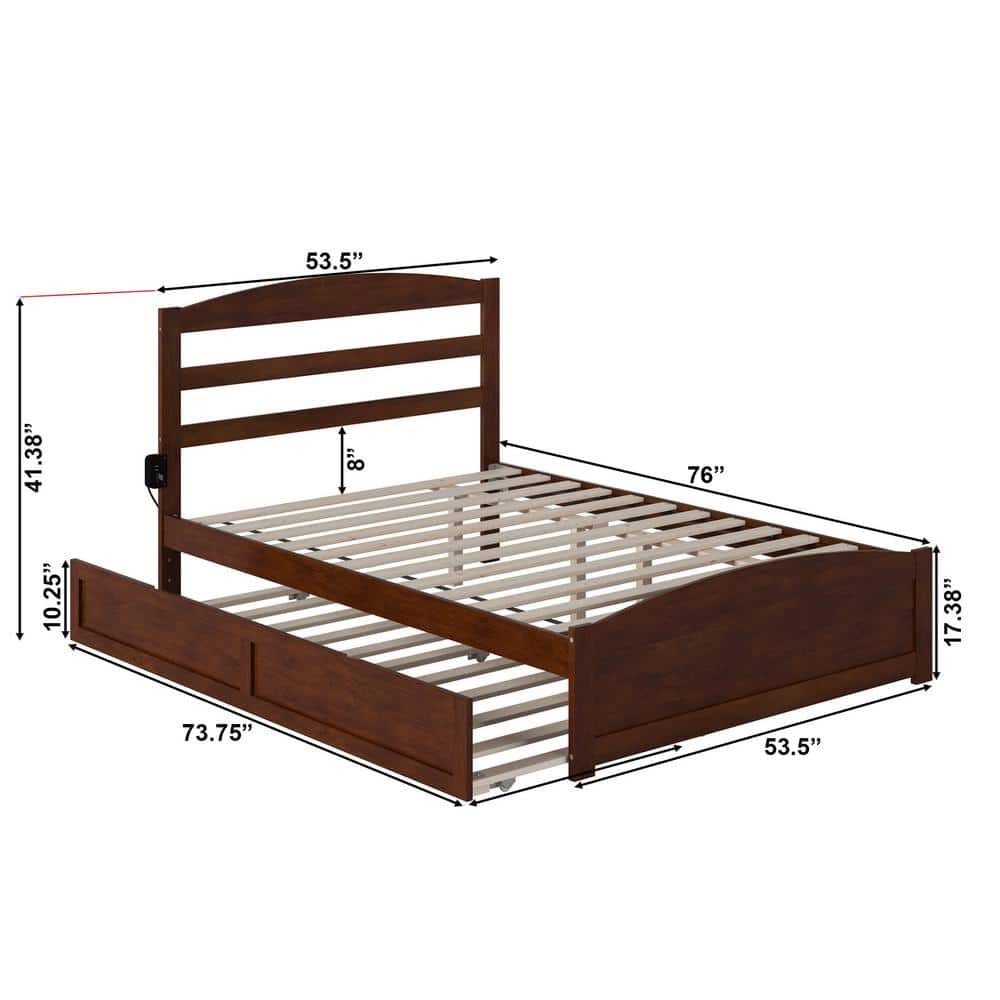 Walnut Full Platform Bed with Trundle and Slatted Headboard