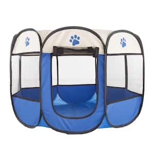 31.5 in. x 31.5 in. Portable Pop Up Pet Play Pen with Carrying Bag in Dark Blue