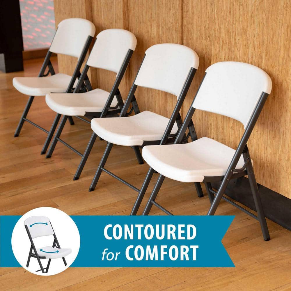 White Granite Metal and Polyethylene Folding Chairs, 4 Pack