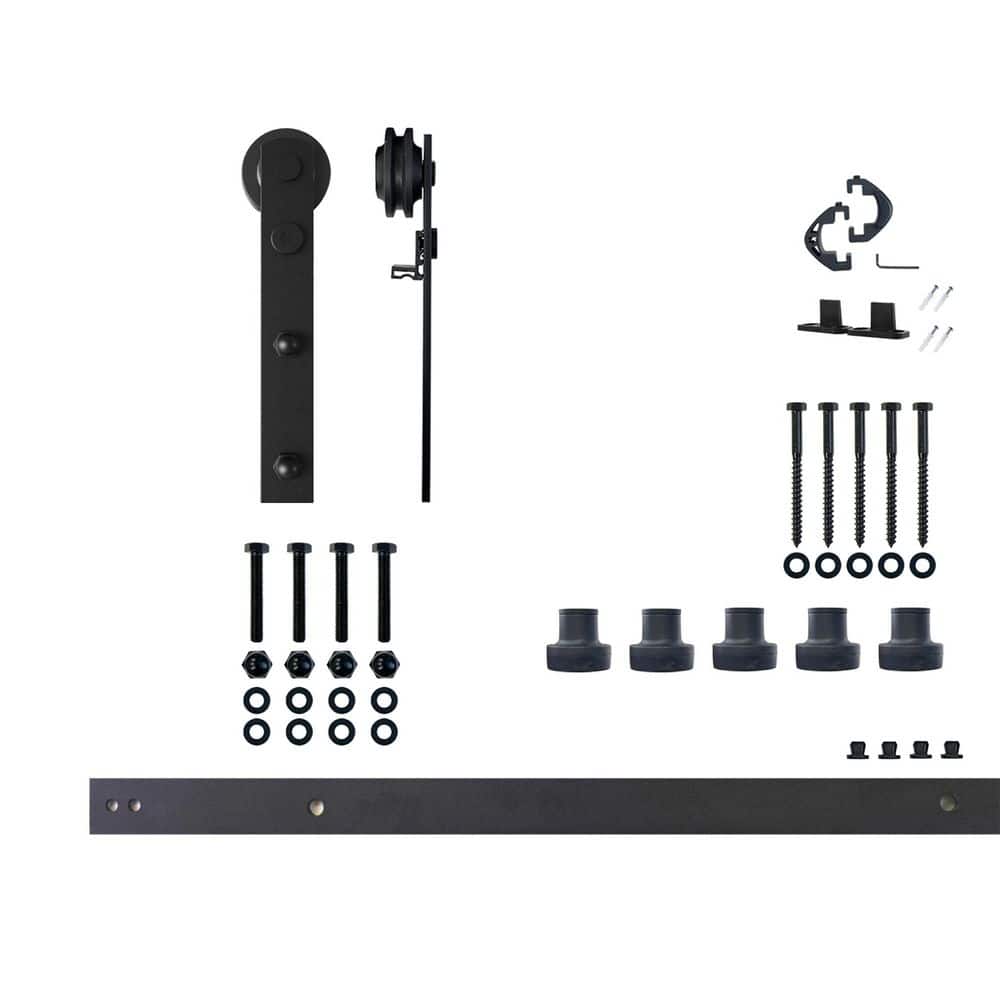 6 ft./72 in. Black Rustic Non-Bypass Sliding Barn Door Hardware Kit Straight Design Roller for Single Door price history on PriceWatchPro