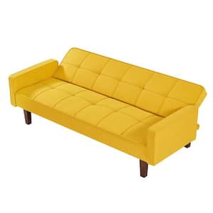 75 in. W Yellow Mid Century Modern Convertible Linen Upholstered Recliner Sleeper Sofa Bed