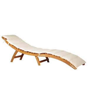 Acacia Wood Folding Outdoor Chaise Lounge Sunlounger Chair with White Cushion Pad