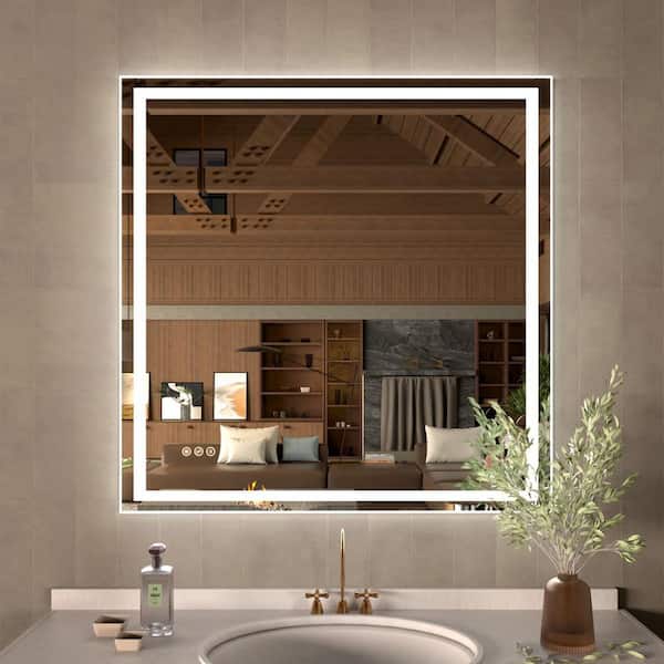 Hermitage Bath 36 in. W x 36 in. H Rectangular Frameless LED Wall Bathroom Vanity Mirror