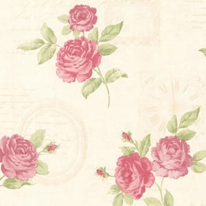 Venetia Pink Vintage Rose Toss Pink Wallpaper Sample